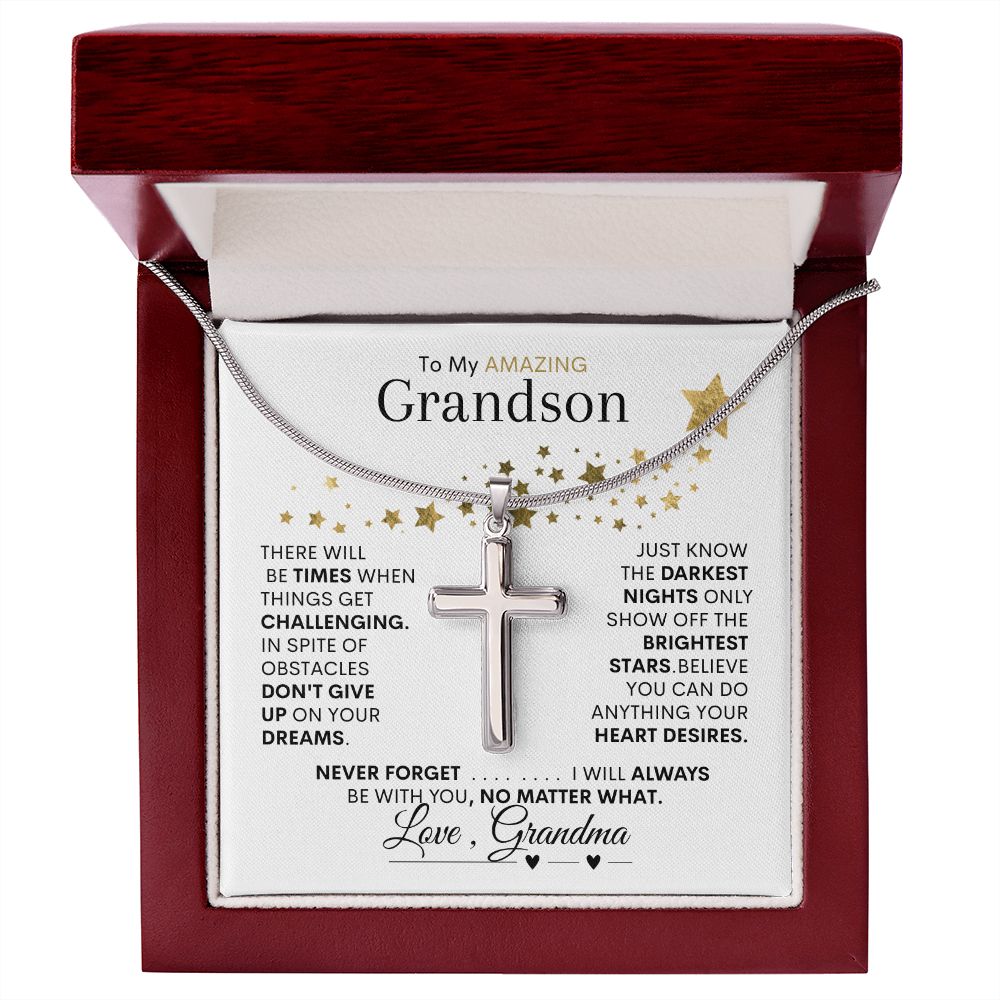 Grandson from Grandma, Dark Nights Show Off Bright Stars -- Cross Necklace